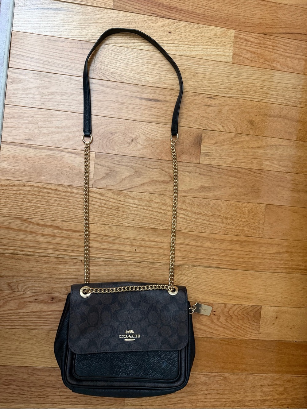 Coach Brown Signature Chain Crossbody Bag with Gold Hardware